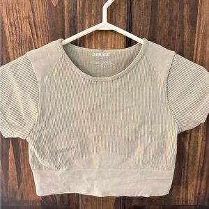 Garage Sage Green Ribbed Scoop Neck Crop Top